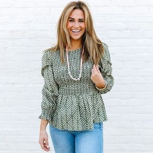 Olive Leaf Print Women's Blouse